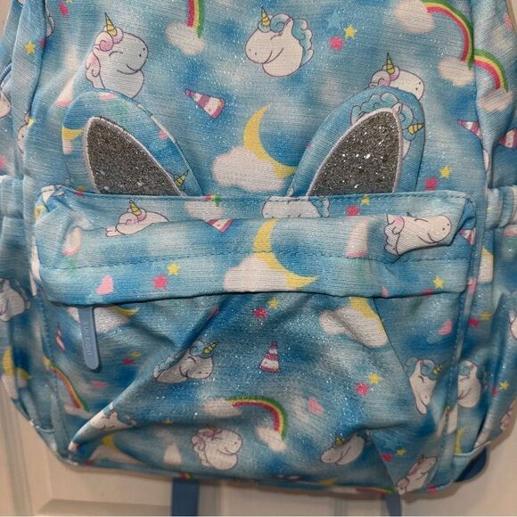 Sun Eight full size light blue unicorn print kids backpack with keychain- NWT - Picture 3 of 9